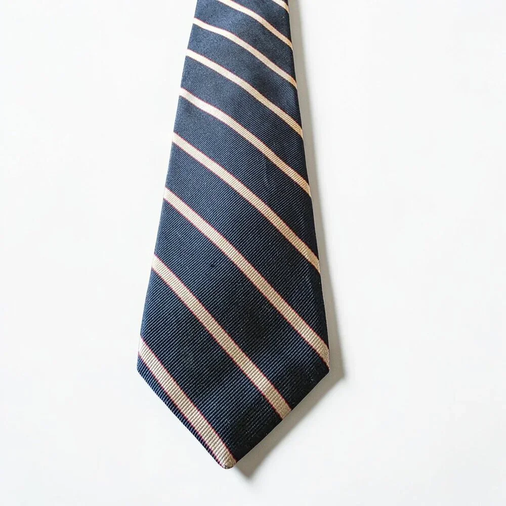 Ed Mitchell Hand Sewn Silk Tie Black Gold Red Stripe English Twill